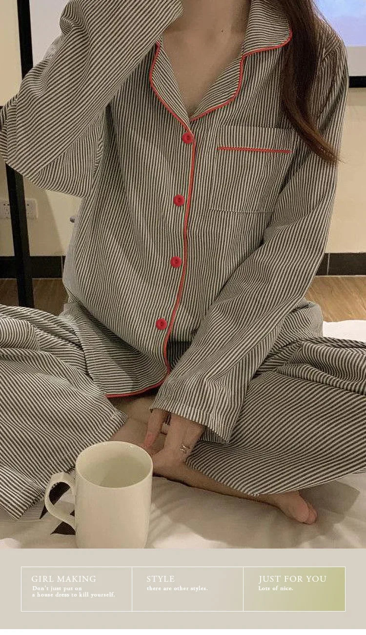 Loose Breathable Cardigan Gray Striped Fashion Loungewear