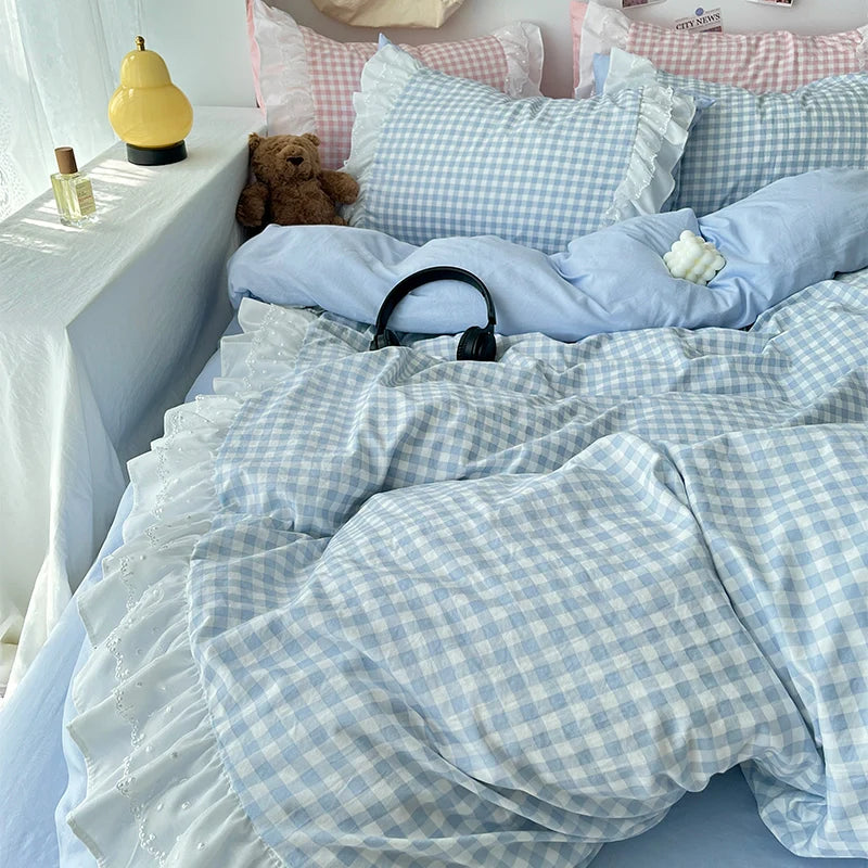 Three Piece Sheet Set Plaid Duvet Cover Set Comfortable Bedding Bedspread for All Season