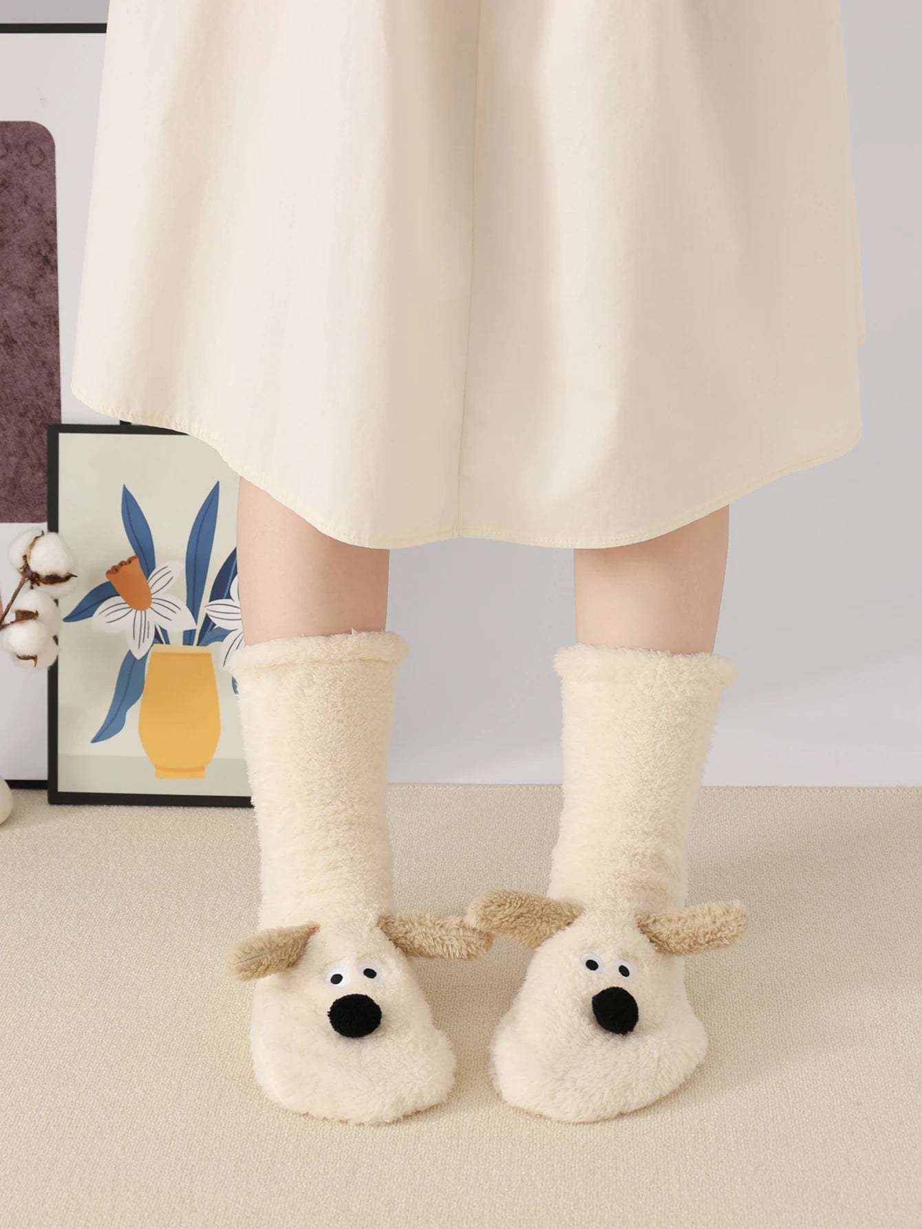 Fluffy Adorable Puppy Plush Cartoon Crew Socks