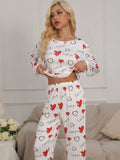 Long-sleeved Heart pattern Round-neck Knitted Pajamas Printed with "Love You"