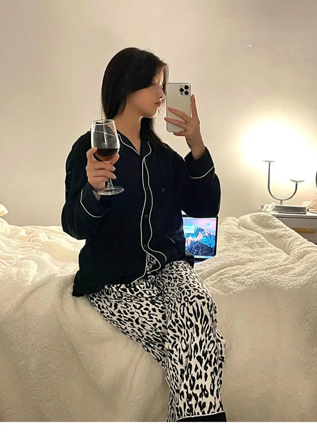 Ladies Black Leopard Cardigan Set