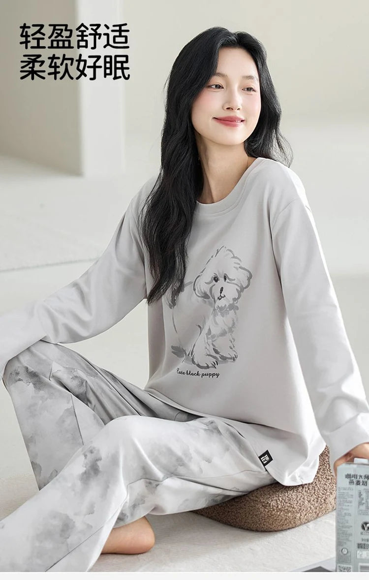 Cute Illustration Cartoon 100% Cotton Pajama Sets