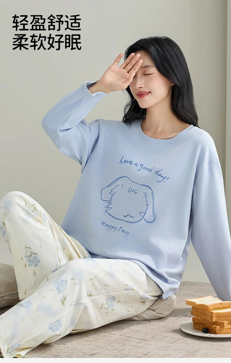 Cute Illustration Cartoon 100% Cotton Pajama Sets