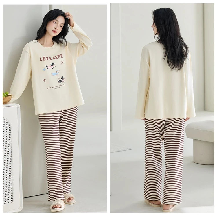 Cute Illustration Cartoon 100% Cotton Pajama Sets