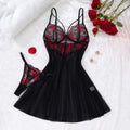 Lady's Sexy Floral Pattern Lace Black Strapless Transparent Nightgown