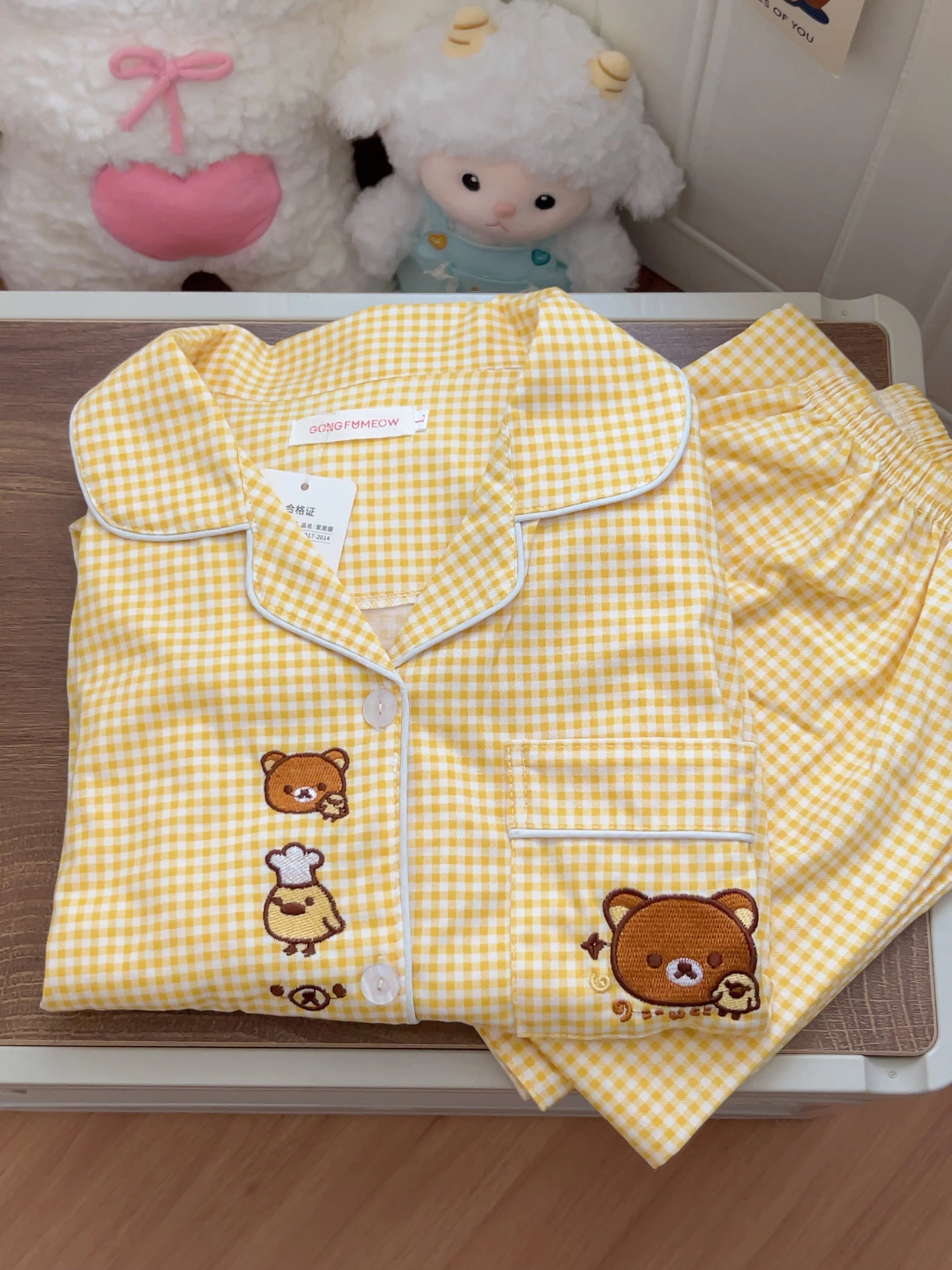 Rilakkuma Yellow Plaid Cute Long-sleeves & Trousers