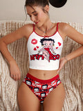 The Cartoon Betty Boo Print Crop Cami Top and Boy-shorts Set