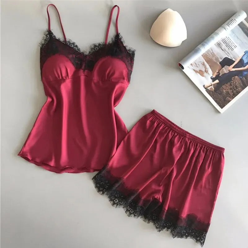 V-Neck Lace Sexy Lingerie Sleep Shorts Set