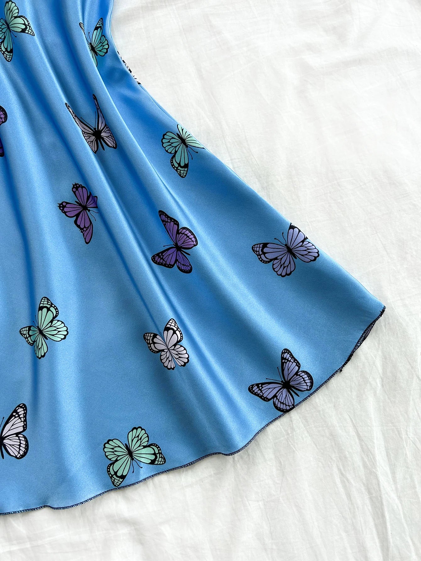 Silk Stain Butterfly Printed Slip Sexy Backless Nightdress