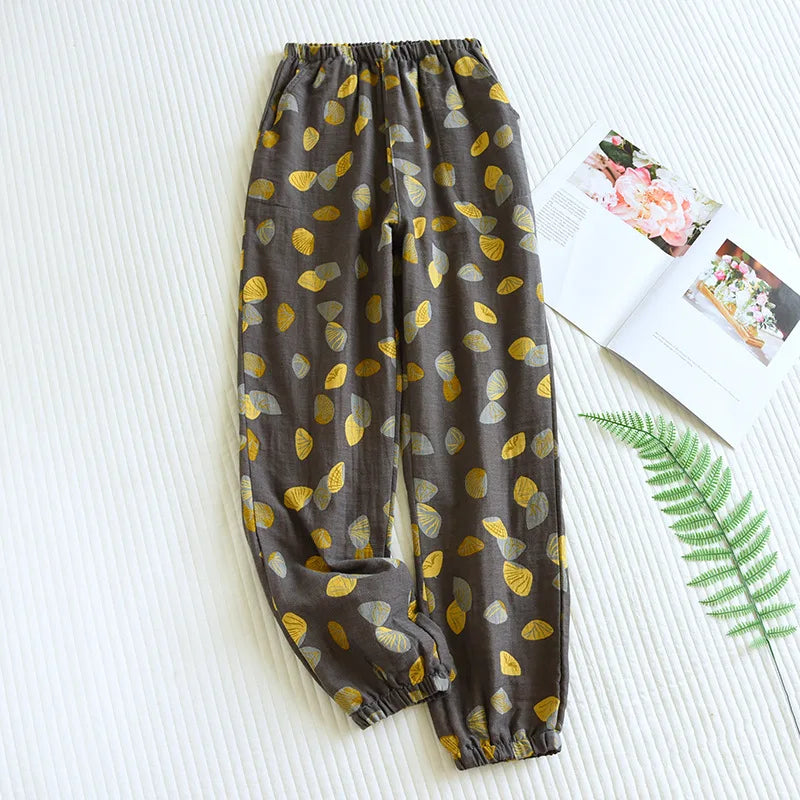 Jacquard Cute and Fresh Flower Pants 100% Cotton Loose Closing Home Pants