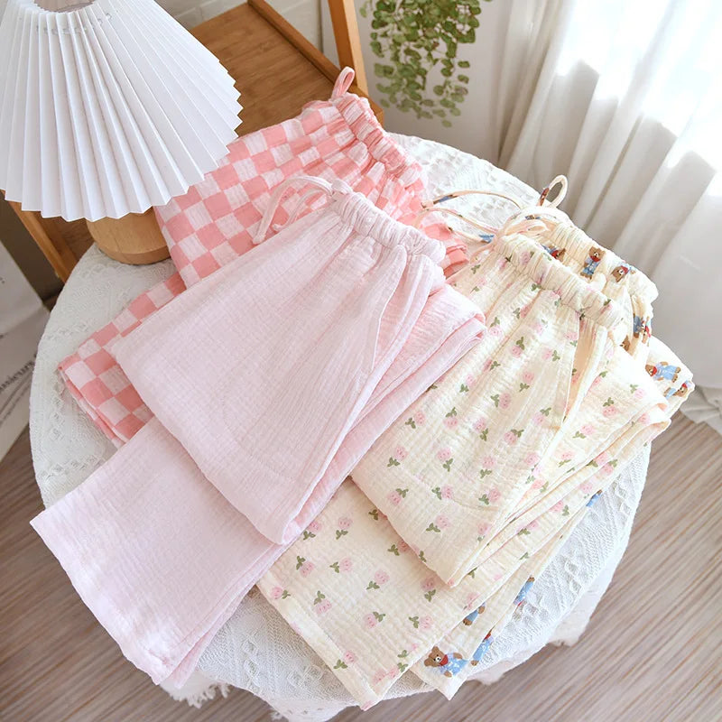 Pajamas Pants 100% Cotton Loose Casual Straight Trousers Sleep Pants