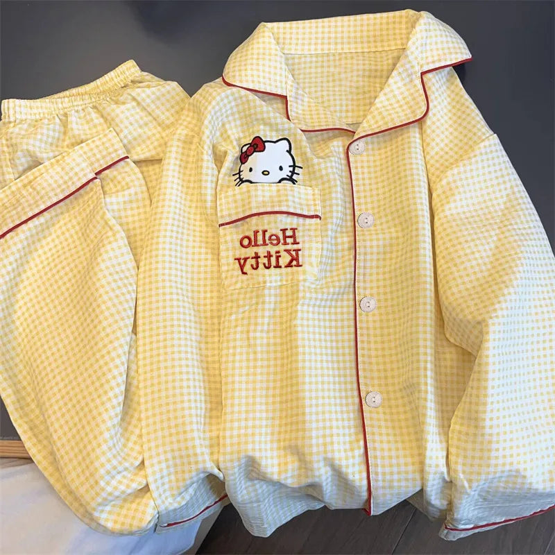 Hello Kitty Kuromi Anime Kawaii Cartoon Loose Sleepwear Pajamas Sets