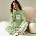 Cotton High Quality Large Size Ladies Pullover Long-Sleeved Cartoon Home wear 2PCS/Set