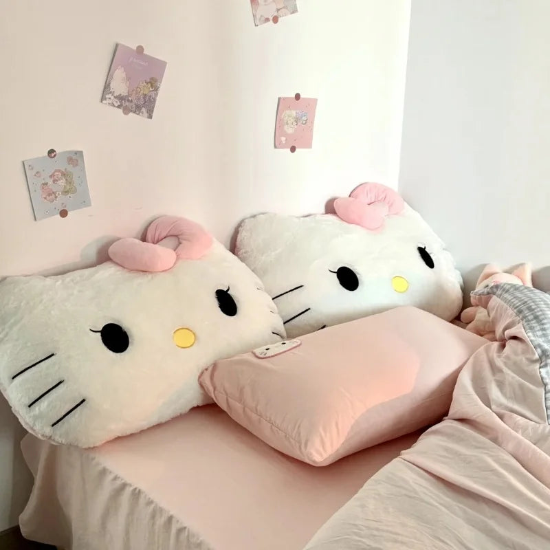 Fluffy Big Size White Pink Back Hello Kitty Stuffed Cuddly Plushies