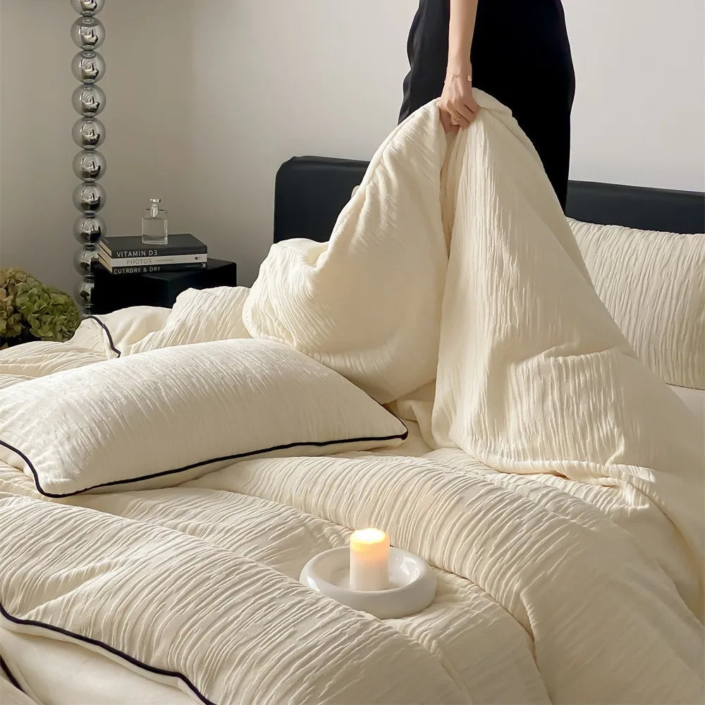 Thickened Warm Light Luxury Simple Carved Fleece Four-Piece Set Milk Fleece Bed Sheet Quilt Cover