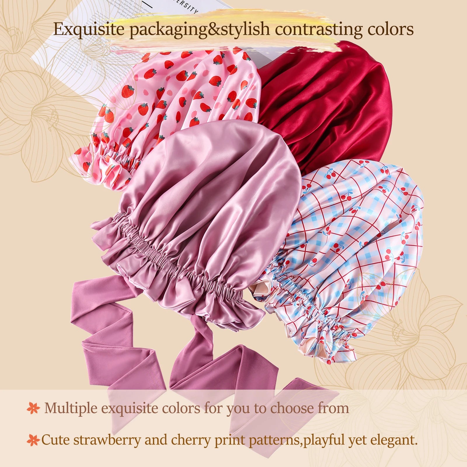 Silk Bonnet Cap Tie Band Adjustable Straps Head Wrap