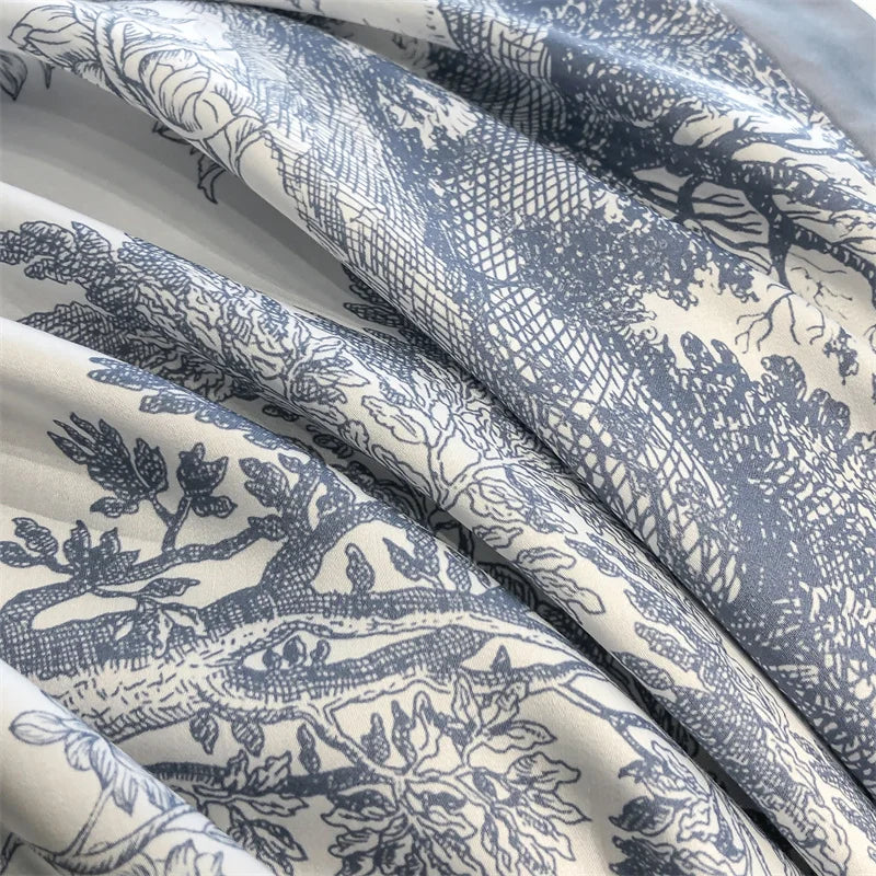 Soft Silky Skin-friendly Natural Eucalyptus Fiber Lyocell Bedding Set Forest Plants Leopard Duvet Cover Set Bed Sheet Pillowcases