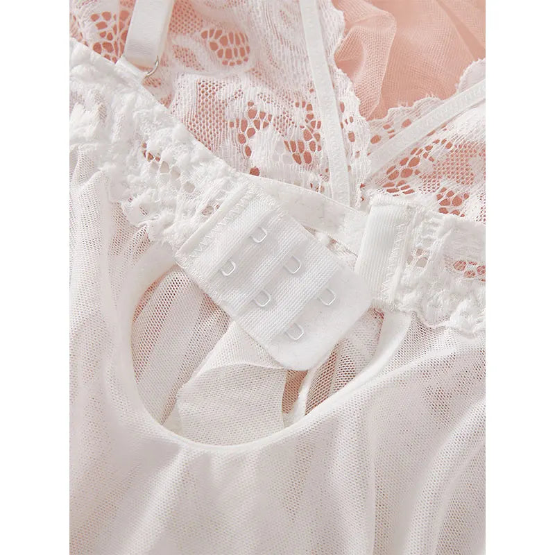 Ultra-thin Nightgown Lace Thong Sets Women's Sexy Pyjamas Lingerie