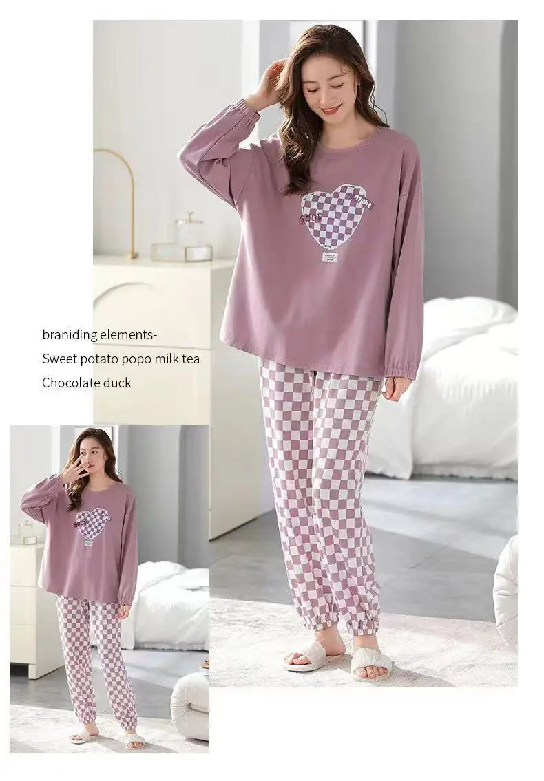 Long-Sleeved Love Plaid Trousers Homewear