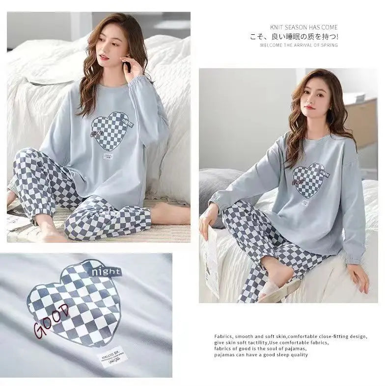 Long-Sleeved Love Plaid Trousers Homewear