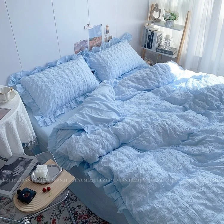 Solid Color Ruffles Lace  Kawaii Soft Sheet Duvet, Pillow & Quilt Cover