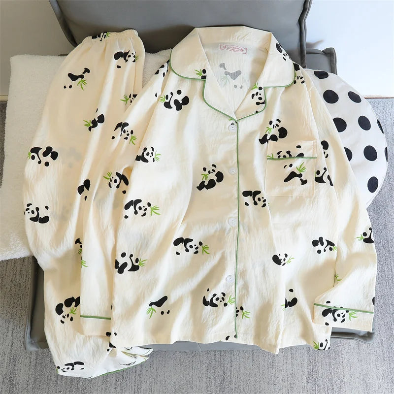 Cute Print Women's Pajamas Set Long Sleeve Tops and Pants Loungewear