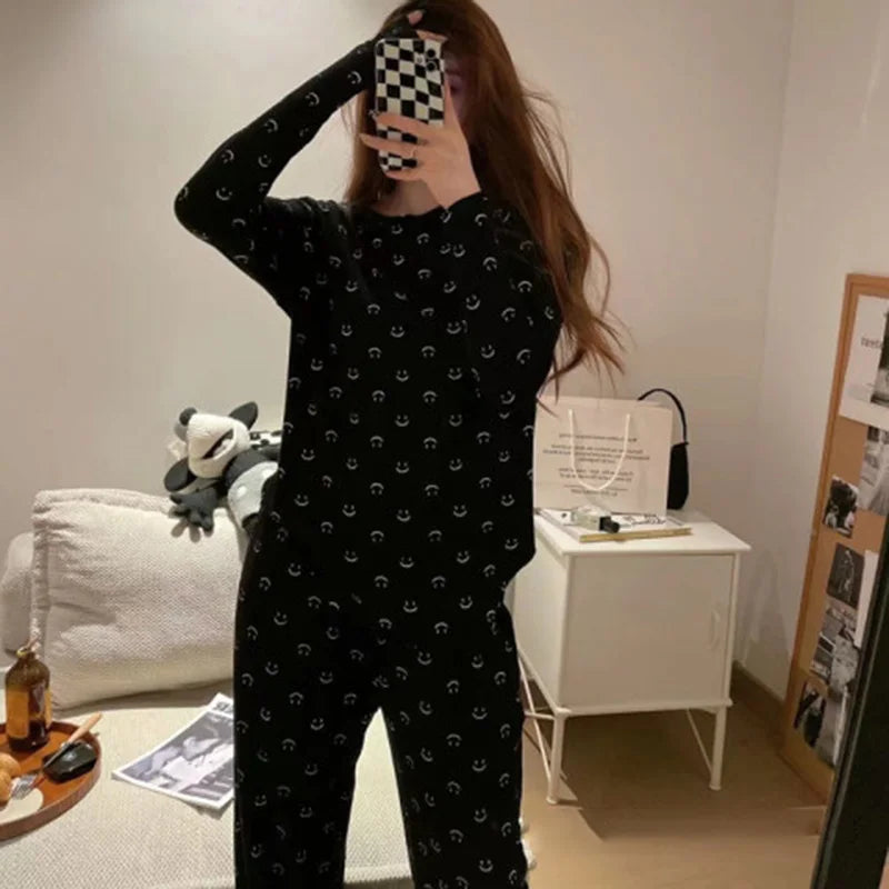Smiley Two-piece Long-Sleeved Long Pants Soft Skin-Friendly Sleep Pajamas