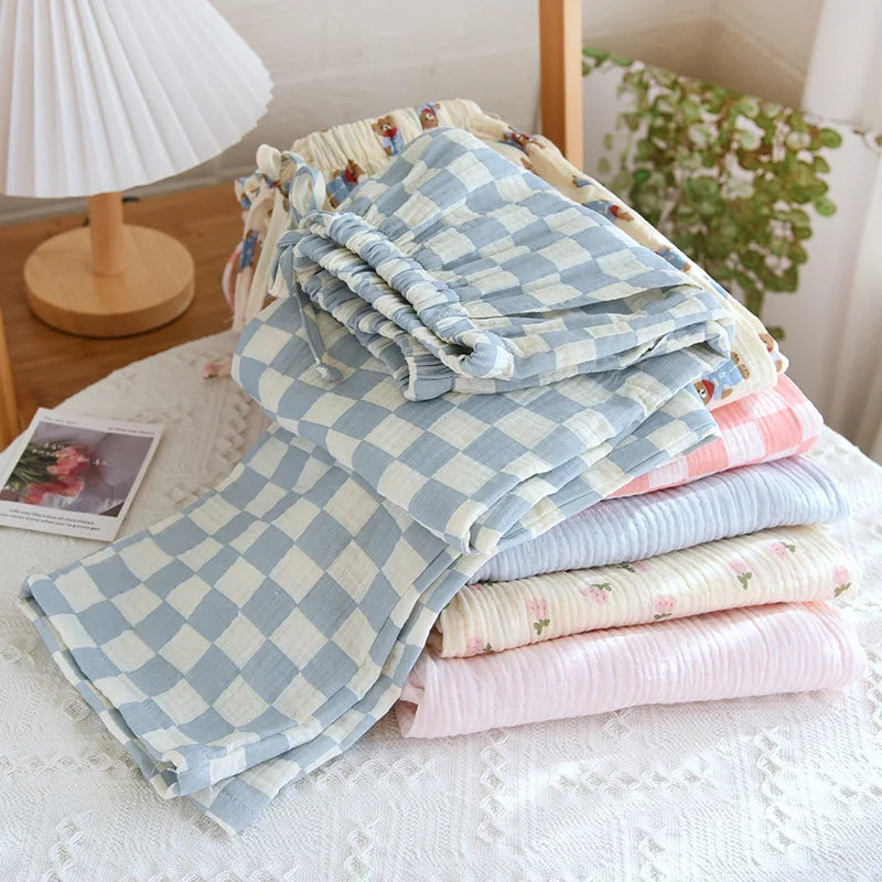 Pajamas Pants 100% Cotton Loose Casual Straight Trousers Sleep Pants