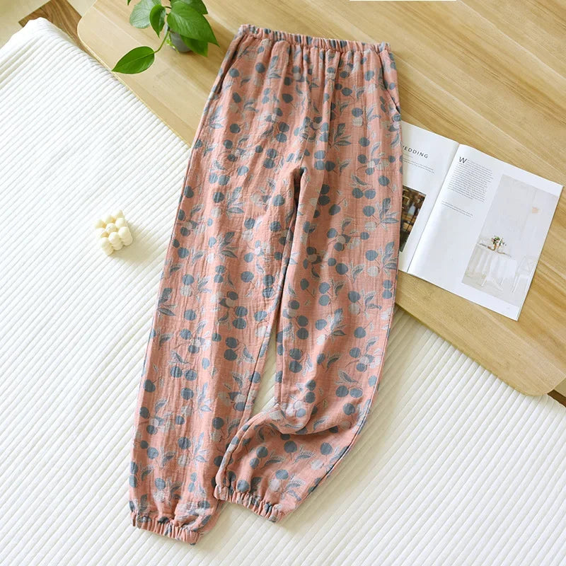 Jacquard Cute and Fresh Flower Pants 100% Cotton Loose Closing Home Pants