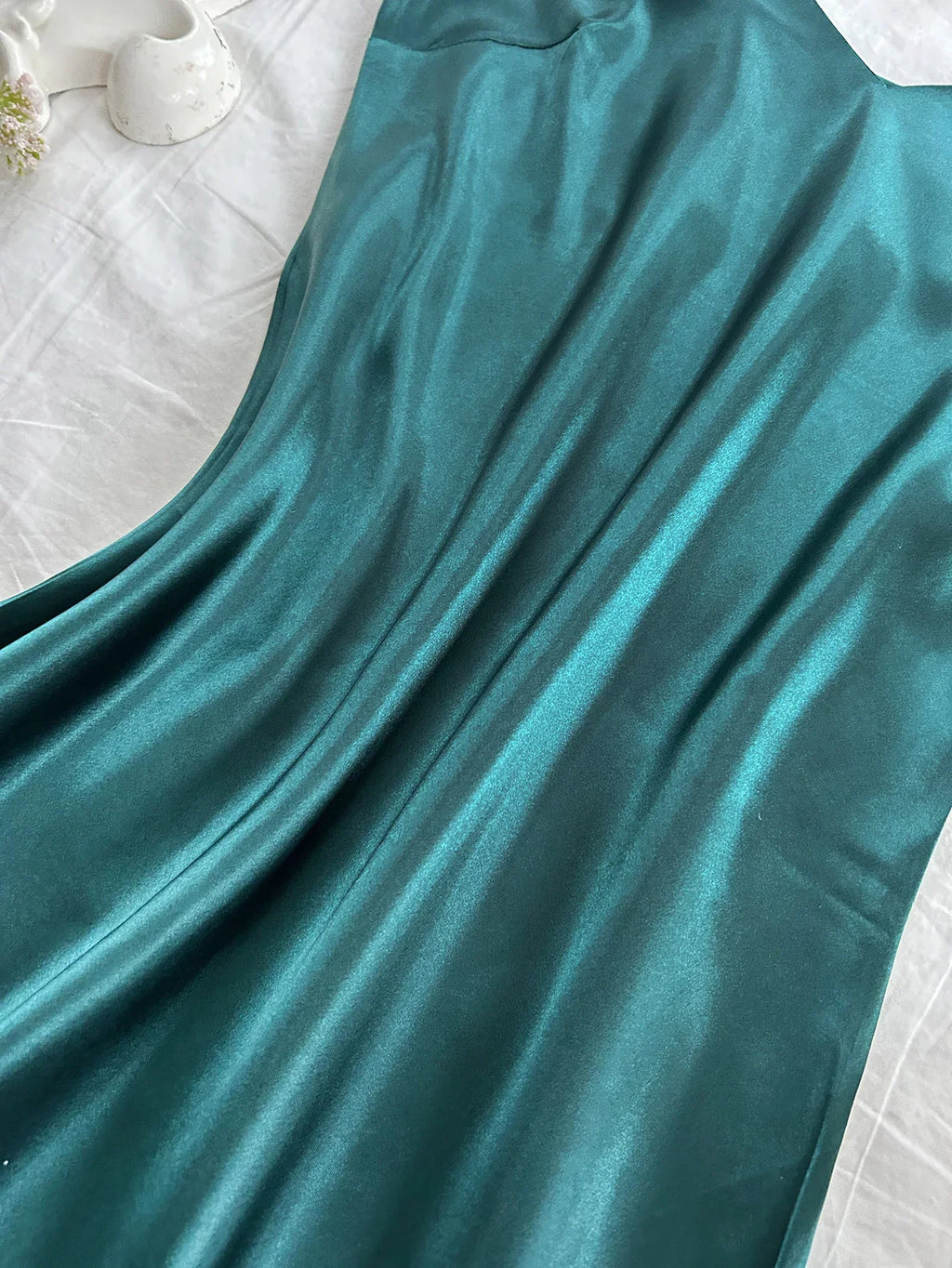 Elegant Satin Sexy Long Slip Solid Color Nightdress