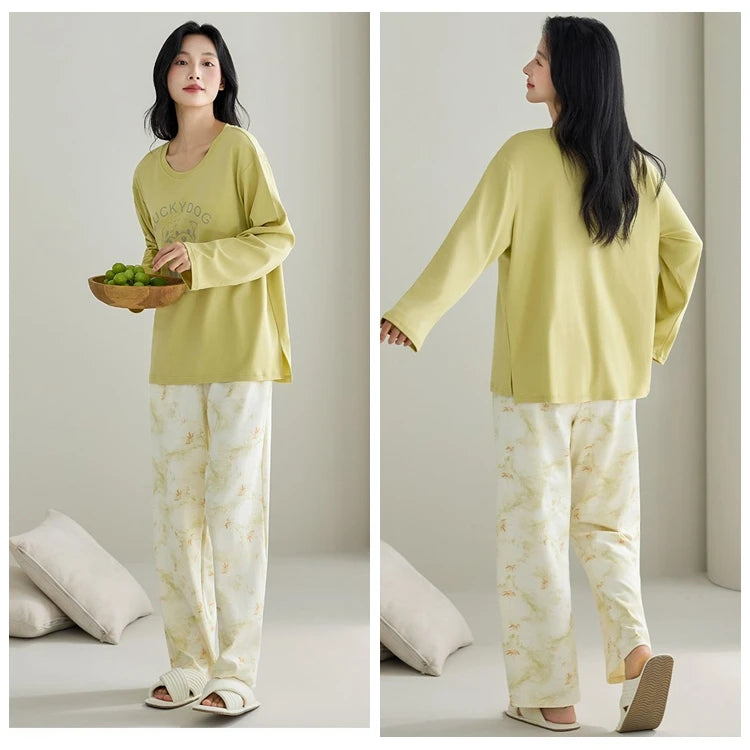 Cute Illustration Cartoon 100% Cotton Pajama Sets