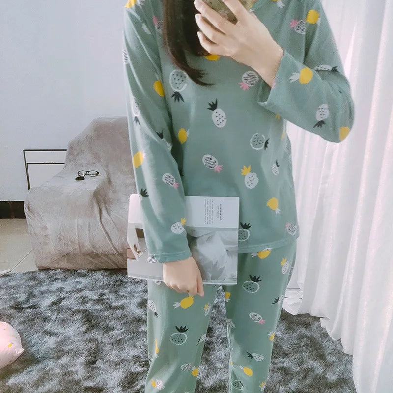 Ladies Variety of Styles Long-sleeved Long Pants Comfortable Pajamas