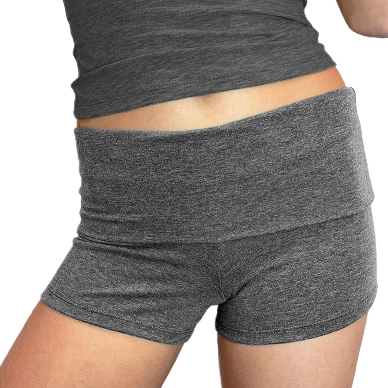 Fold Over Low Waist Pajama Bottoms Solid/Striped Slim Fit Lounge Shorts