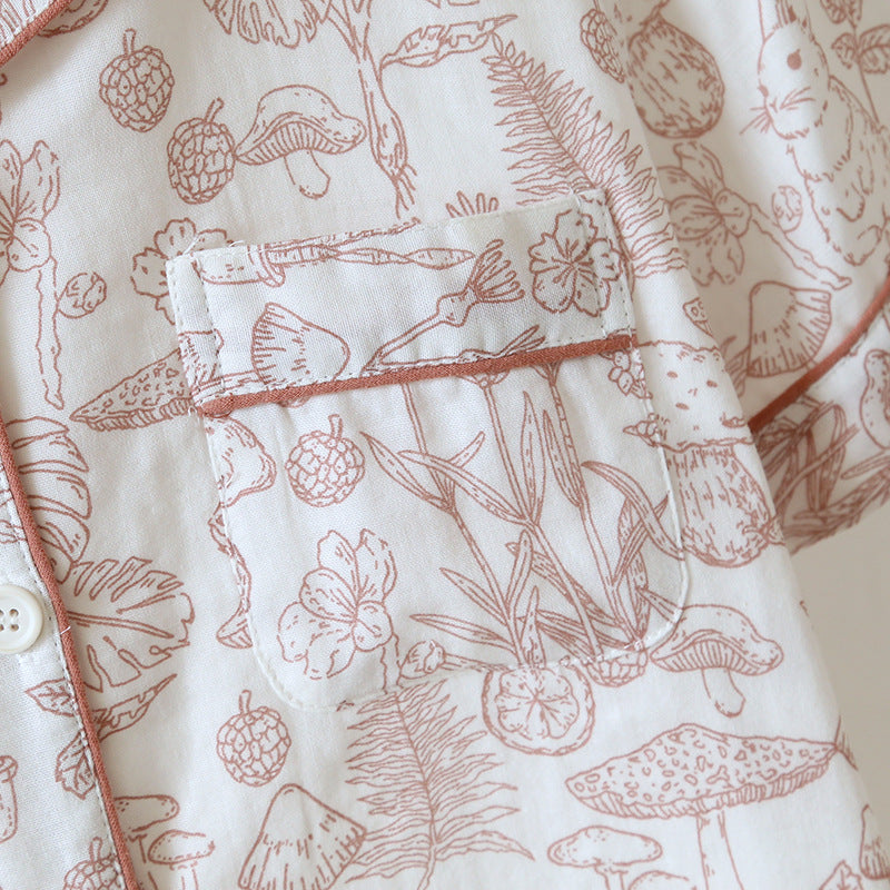Double Layer Gauze Breathable Cotton Fashion Print Short Sleeved Soft Thin Two-piece Pajama Set