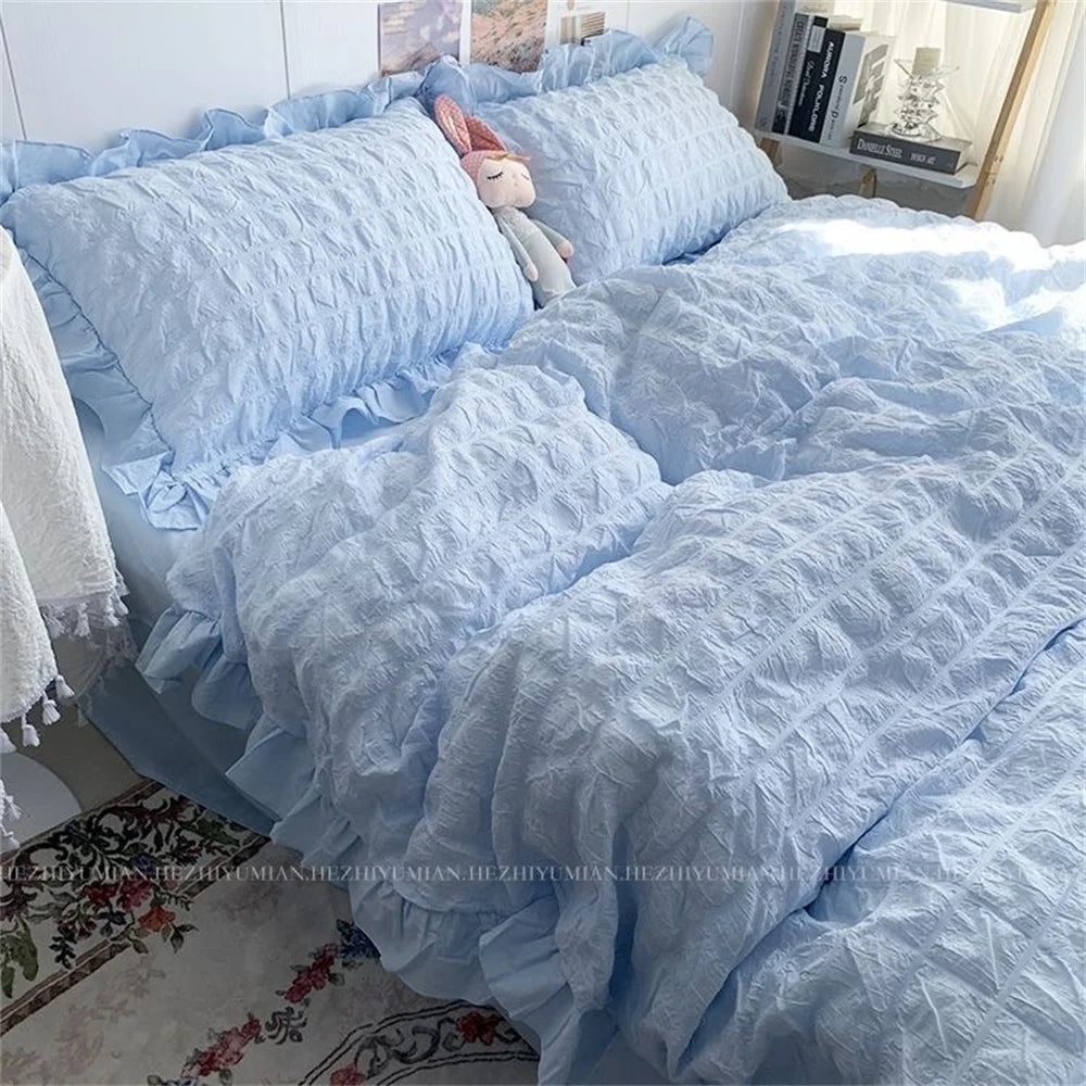 Solid Color Ruffles Lace  Kawaii Soft Sheet Duvet, Pillow & Quilt Cover