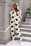 Cute Heart Print Long Sleeve Plush Sleep Jumpsuit