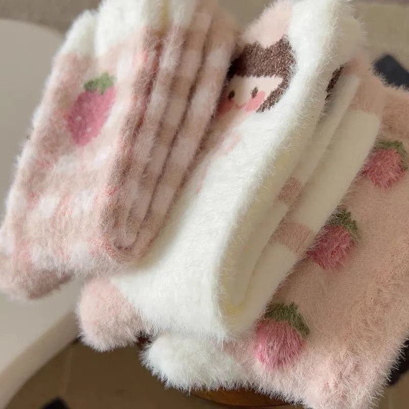 Strawberry Print Coral Fleece Sleeping Socks