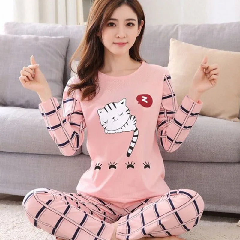 Ladies Variety of Styles Long-sleeved Long Pants Comfortable Pajamas