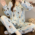 Cartoon Cute Penguins Blue White Striped Milk Silk Sleepwear