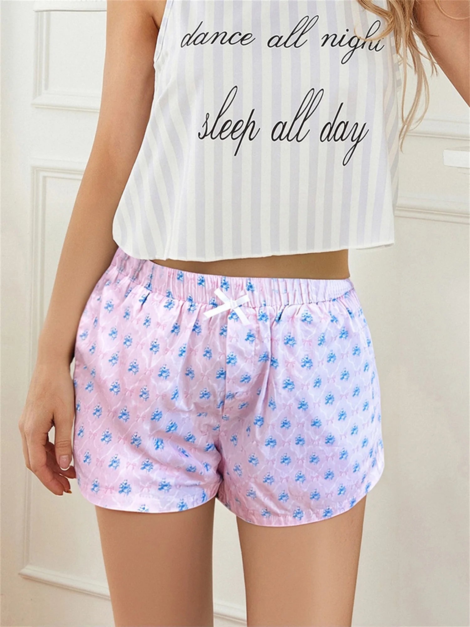 Elastic Waistband Floral Lounge Shorts