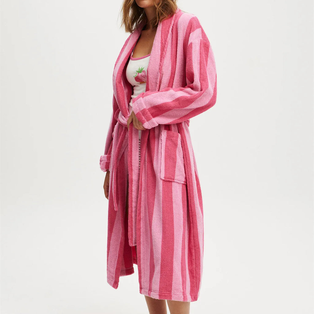 Terry Cloth Bathrobe with Pocket Long Sleeve Knee Length Shawl  Lounge Robes