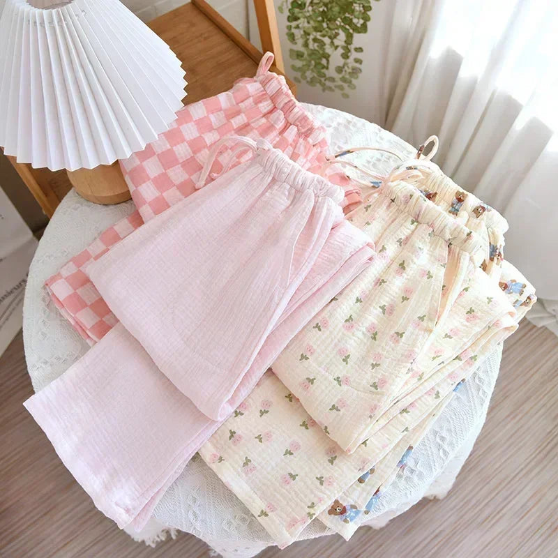 Pajamas Pants 100% Cotton Loose Casual Straight Trousers Sleep Pants