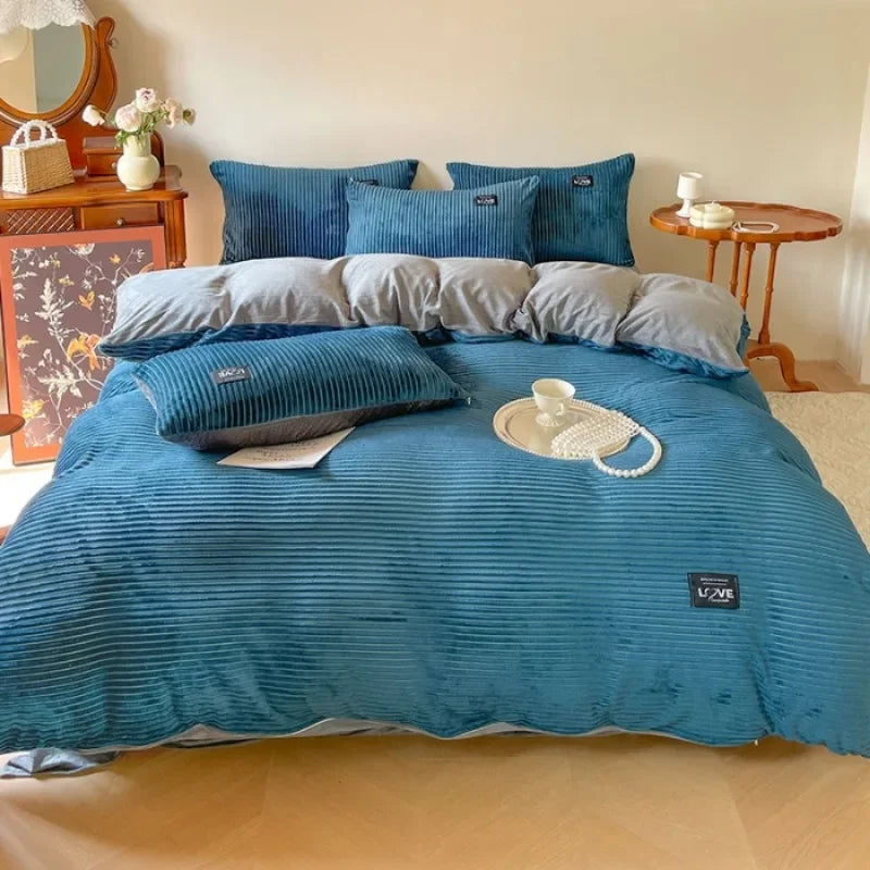 Thick Solid Color Velvet Duvet Cover Warmth Comforter Cover Double Soft Quilt Cover