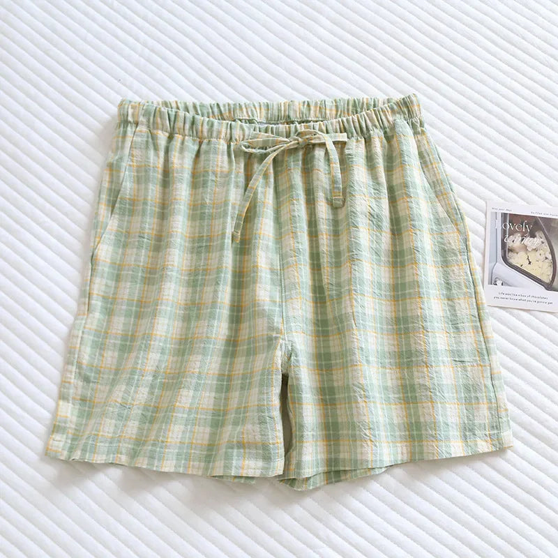 Lattice Style Pure Cotton Gauze Shorts with Simple Elastic Waist