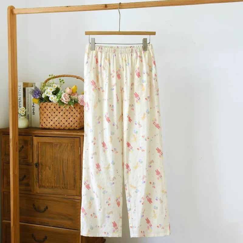 Women's Sleeper 100% Cotton Multi Color Printed Pants Casual Loose Bottoms