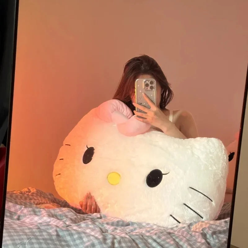 Fluffy Big Size White Pink Back Hello Kitty Stuffed Cuddly Plushies