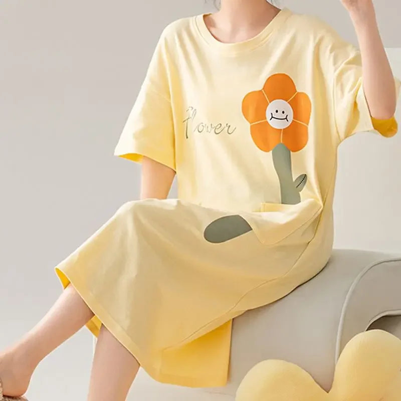 Summer Women Short Sleeves Sleep-shirt Casual Dress
