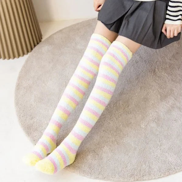 Fuzzy Fleece Over Knee Socks Plush Cozy Lined Terry Socks