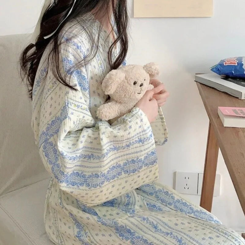 Sweet Floral Striped Nightgown and Pajamas