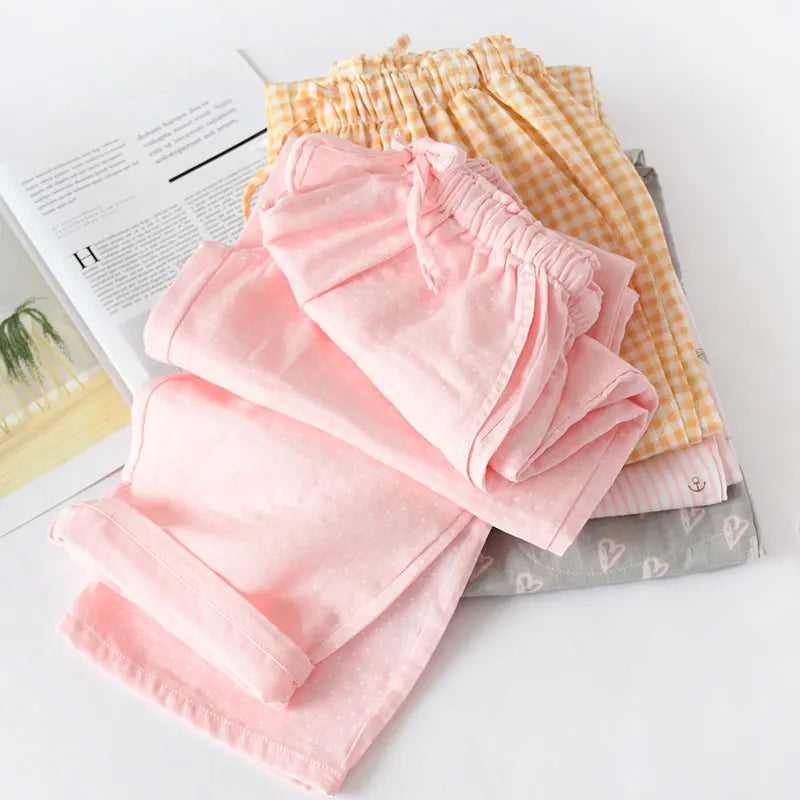 Casual Women Cotton Double Gauze Thin Sleep Pants Sleep Bottoms